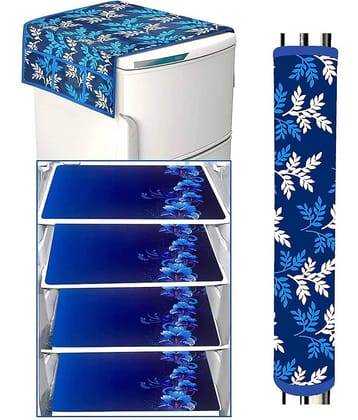 Crosmo Polyester Floral Fridge Mat & Cover ( 99 53 ) Pack of 6 - Blue