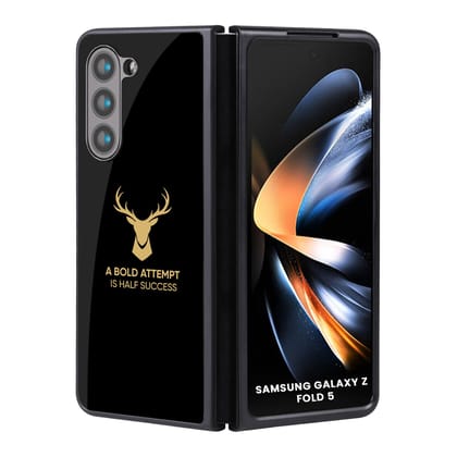 Black Gold Deer Glass Case for Samsung Galaxy Z Fold5 5G