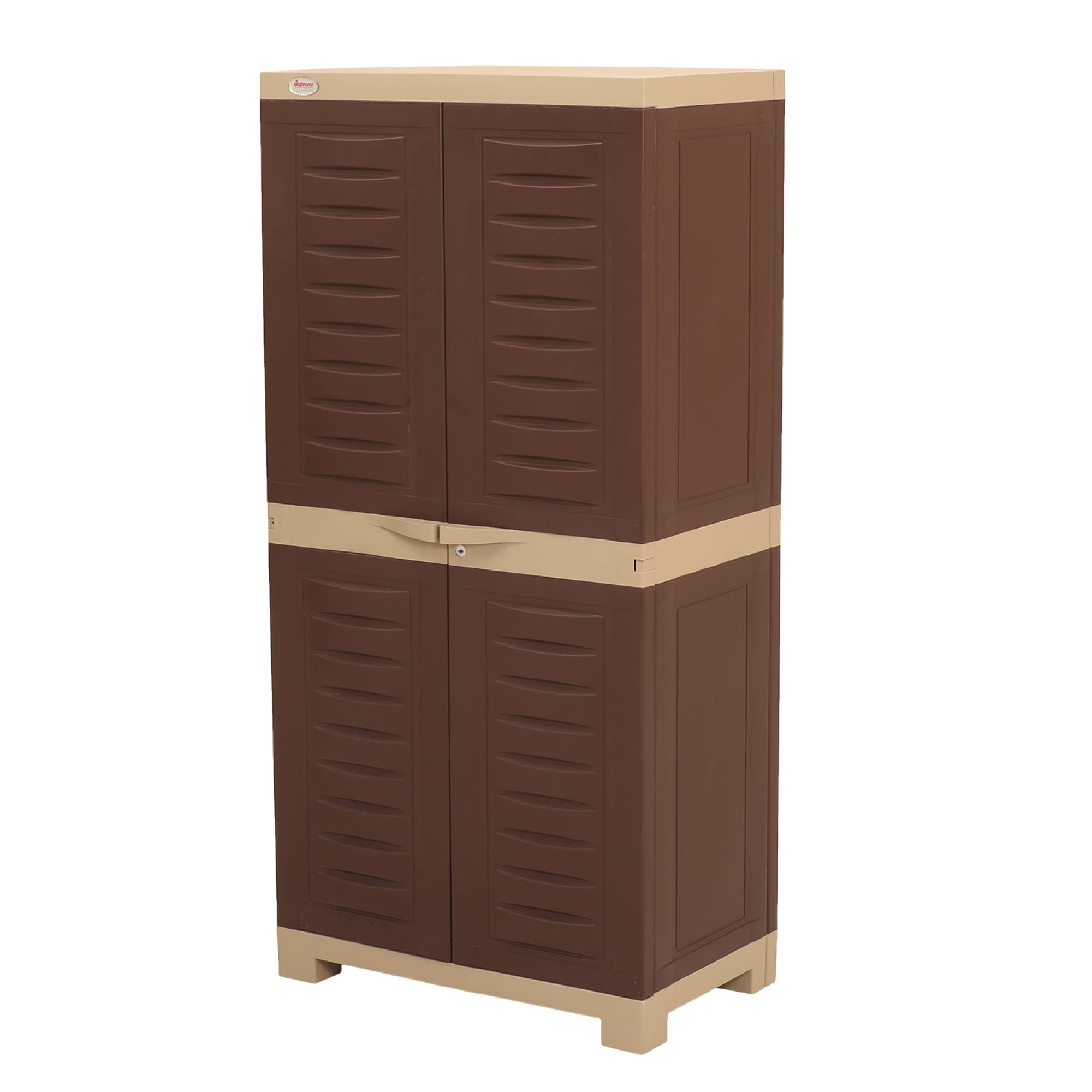 Supreme Furniture Fusion 02 Waterproof with 2 Doors & Adjustable 3 Shelves Cupboard/Almirah/Cabinet Living Room and Kids(Medium Size, Globus Brown & Dark Beige)(Assembly:- DIY)