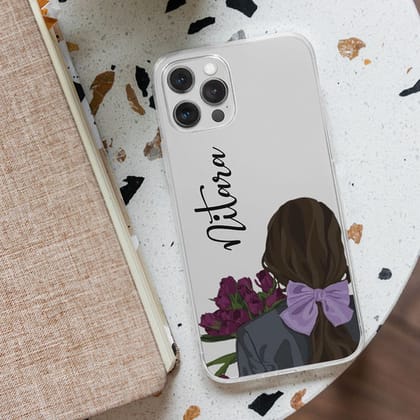 Purple Bow Girl Rose Floral Name Initial Transparent Custom Slim Soft Cases