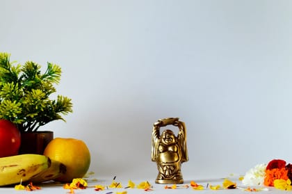 Laughing Buddha Raising Hand and Holding (Color - Golden, Size - 3.5H *2.75L*1.75B) by Snova Enterprises