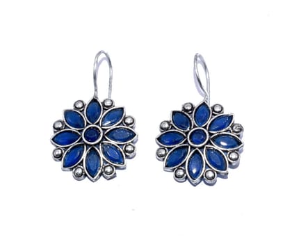 Silver Replica Stone Work Oxidized Hook Earring , SER-050-Per Pair