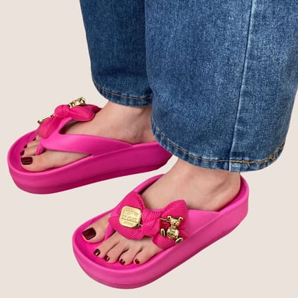 Pink Teddy Bow Flip Flop-36-37