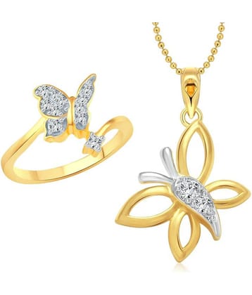 Vighnaharta Angel Butterfly Ring with Pendant Gold and Rhodium Plated Combo set