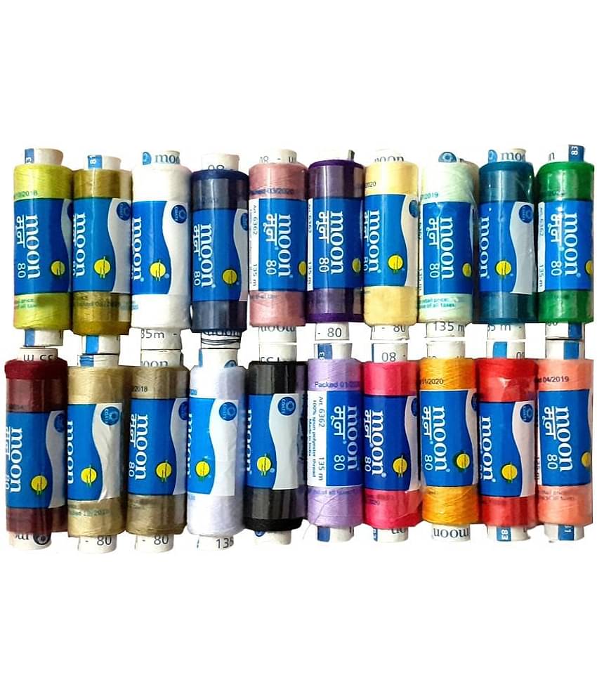 Shree Shyam™ Sewing Threads MOON (Coats) Brand Tailoring Threads, 135 MTS Each Spool, Fast Color 20 Basic Shades Reels
