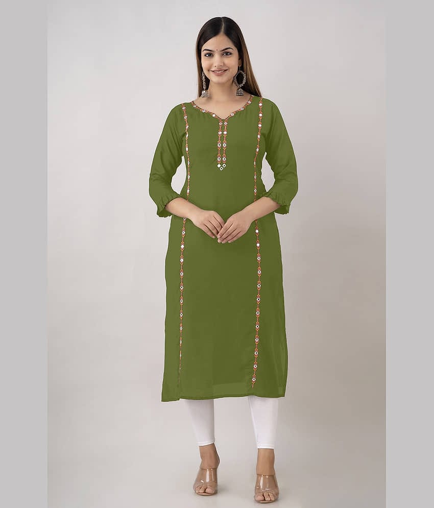 Kapadia - Green Rayon Women's Straight Kurti ( Pack of 1 )