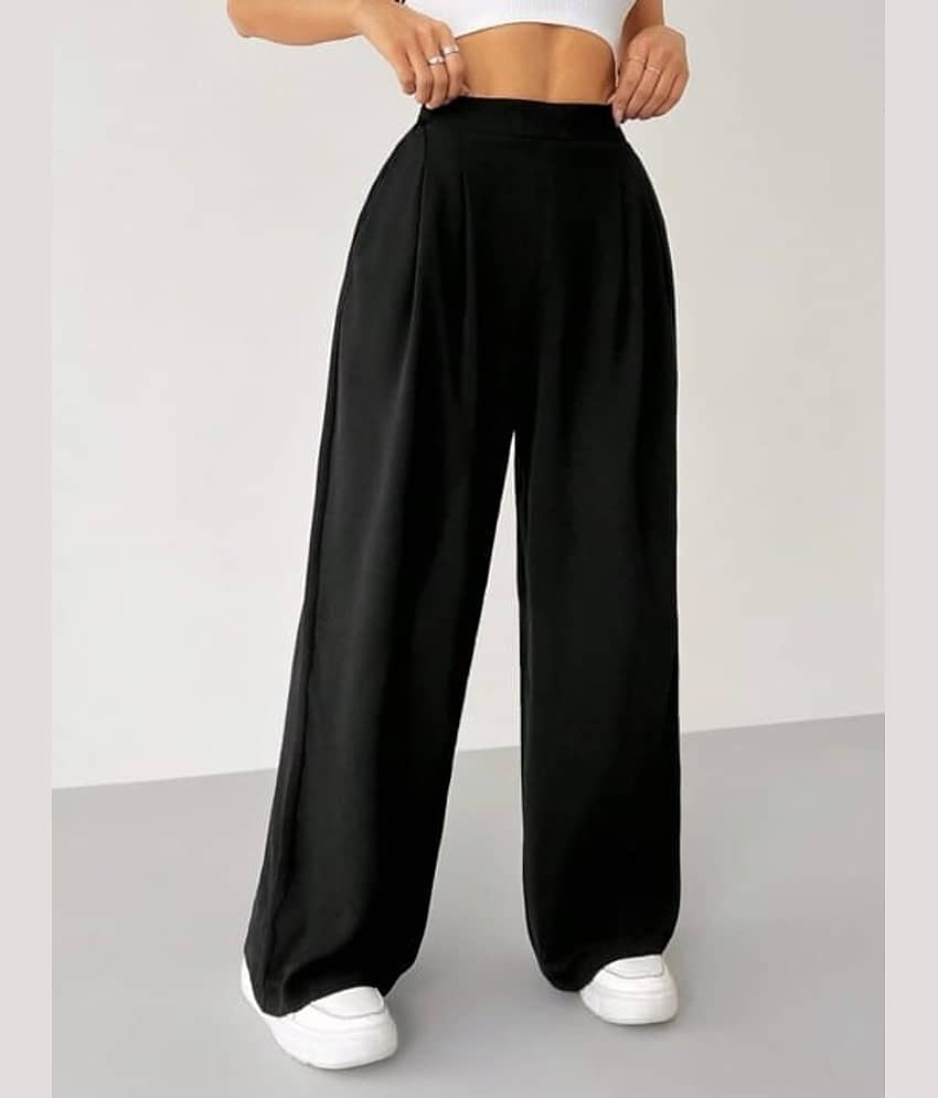 Broadstar Pack of 1 Polyester Wide Leg Women's Casual Pants ( Black )
