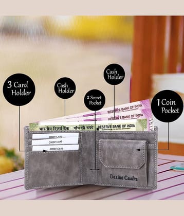 Dezire Crafts PU Self Design Men's Regular Wallet With 5 Slots For Card ( Gray , Pack of 1 )