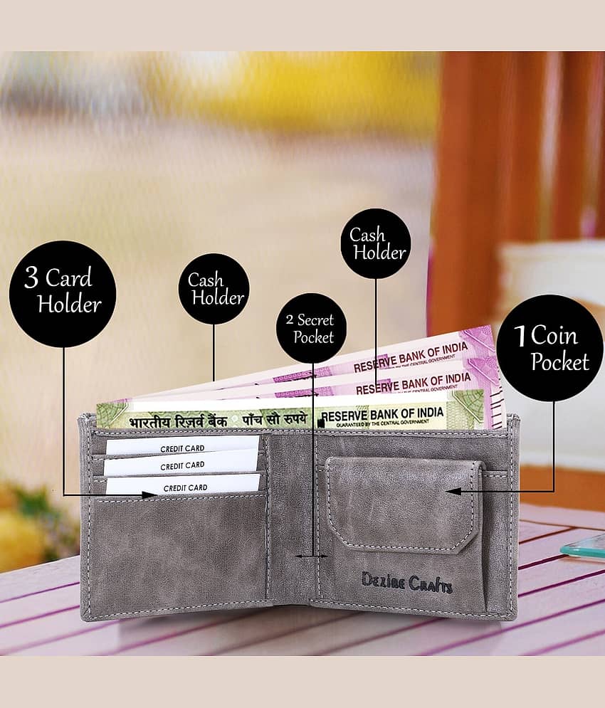 Dezire Crafts PU Self Design Men's Regular Wallet With 5 Slots For Card ( Gray , Pack of 1 )
