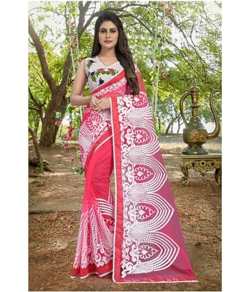 Gazal Fashions Net Embroidered Saree With Unstitched Blouse Piece ( Pink )