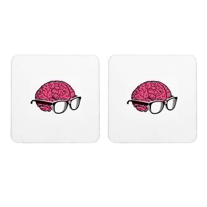 Multicolor Brainy Set Of 2 Square Wooden Coaster