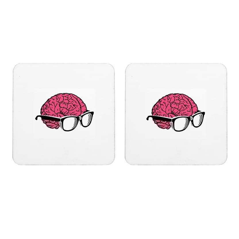 Multicolor Brainy Set Of 2 Square Wooden Coaster