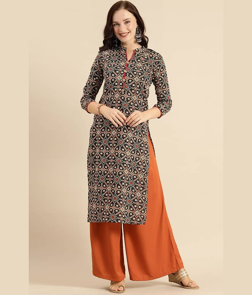 Rajnandini - Navy Blue 100% Cotton Women's Straight Kurti ( Pack of 1 )