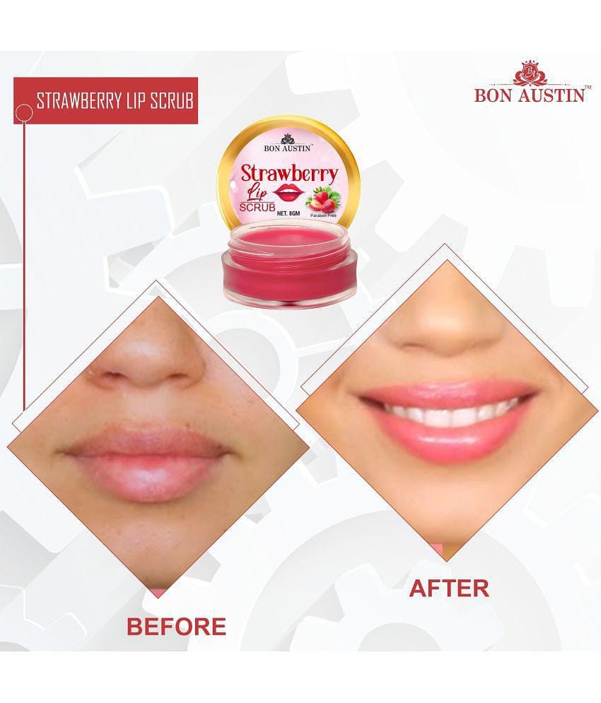 Bon Austin Strawberry Lip Lightening Scrub- For Glow & Shine Scrub & Exfoliators 8 gm