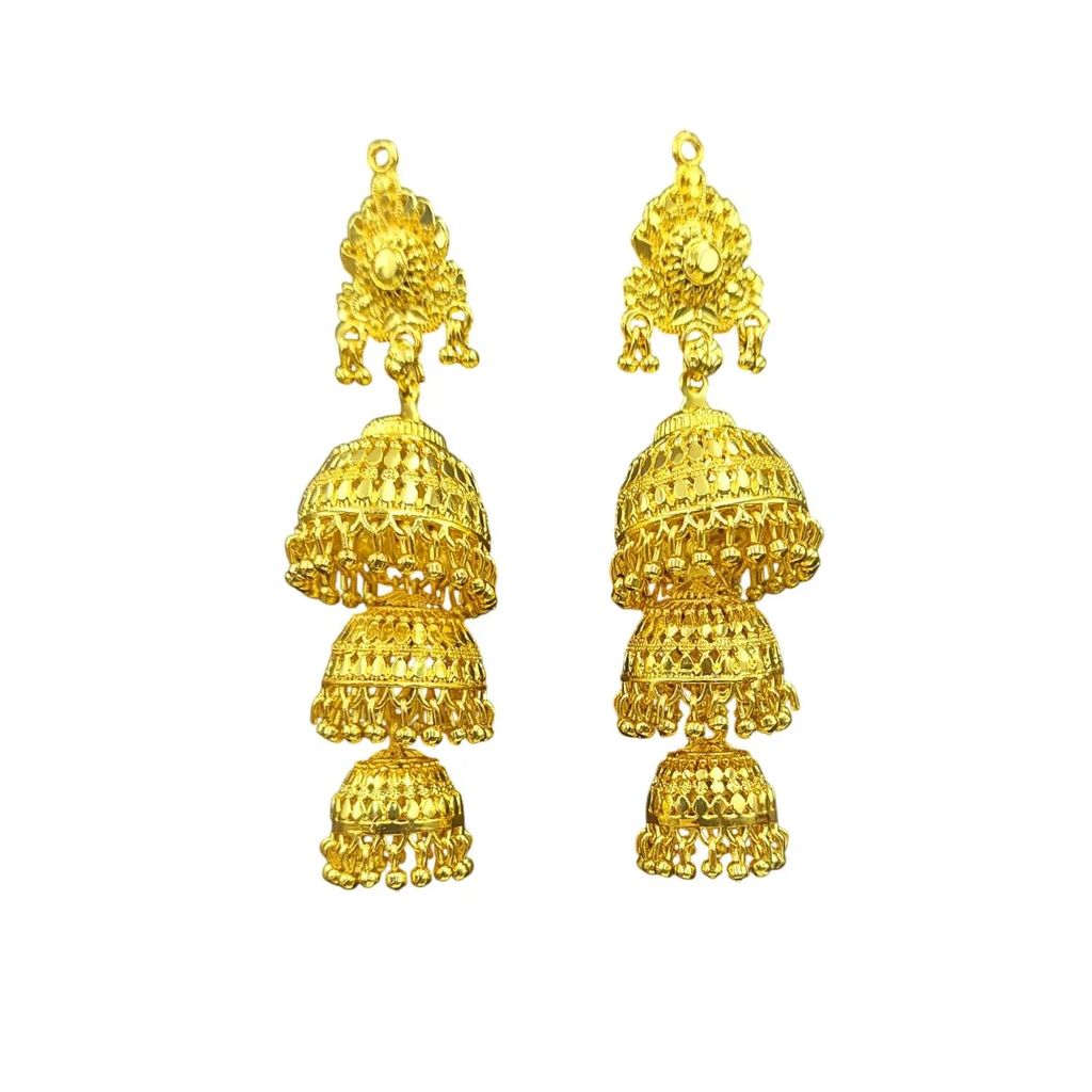 Gold Plated Multi-Layer Jhumka Earrings – Traditional & Festive Jewelry