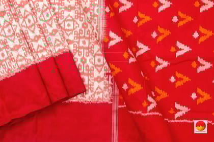 Off White Pochampally Silk Saree With Red Border Ikkat Handwoven Pure Silk For Festive Wear PIK 332
