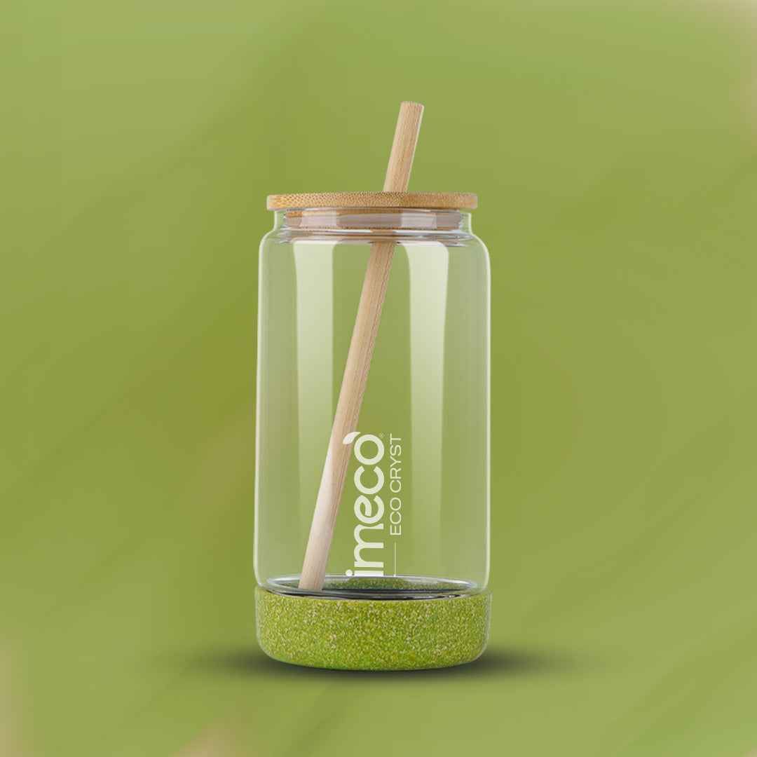 IMECO ECO CRYST Glass Sipper Bottle with Bamboo Lid & Straw (Light Green, 500 ml) | BPA-Free & Leak-Proof | Eco-Friendly Hydration