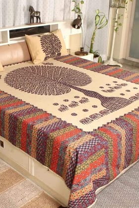 Cotton Orange King Size Bedcover Tree Of Life Azrak Applique