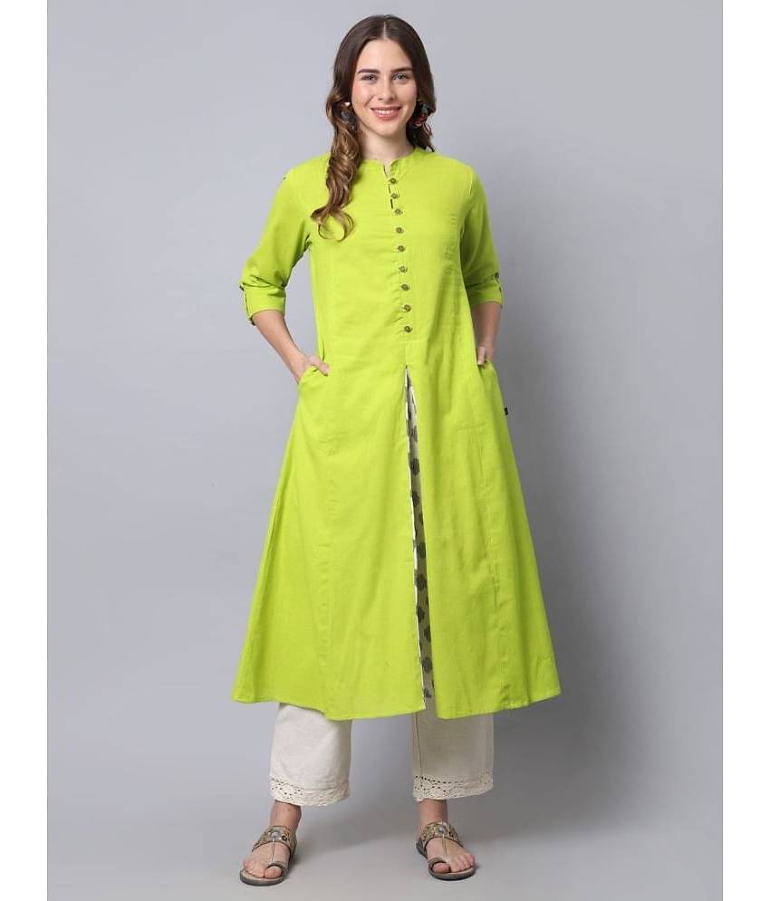 Pistaa - Lime Green Cotton Women's A-line Kurti ( Pack of 1 )