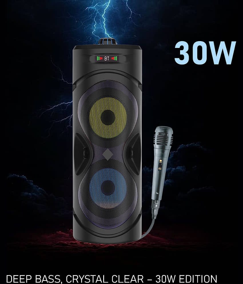 V WORTEX THUNDER 30 W Bluetooth Speaker Bluetooth v5.0 with USB,SD card Slot,Aux Playback Time 4 hrs Black