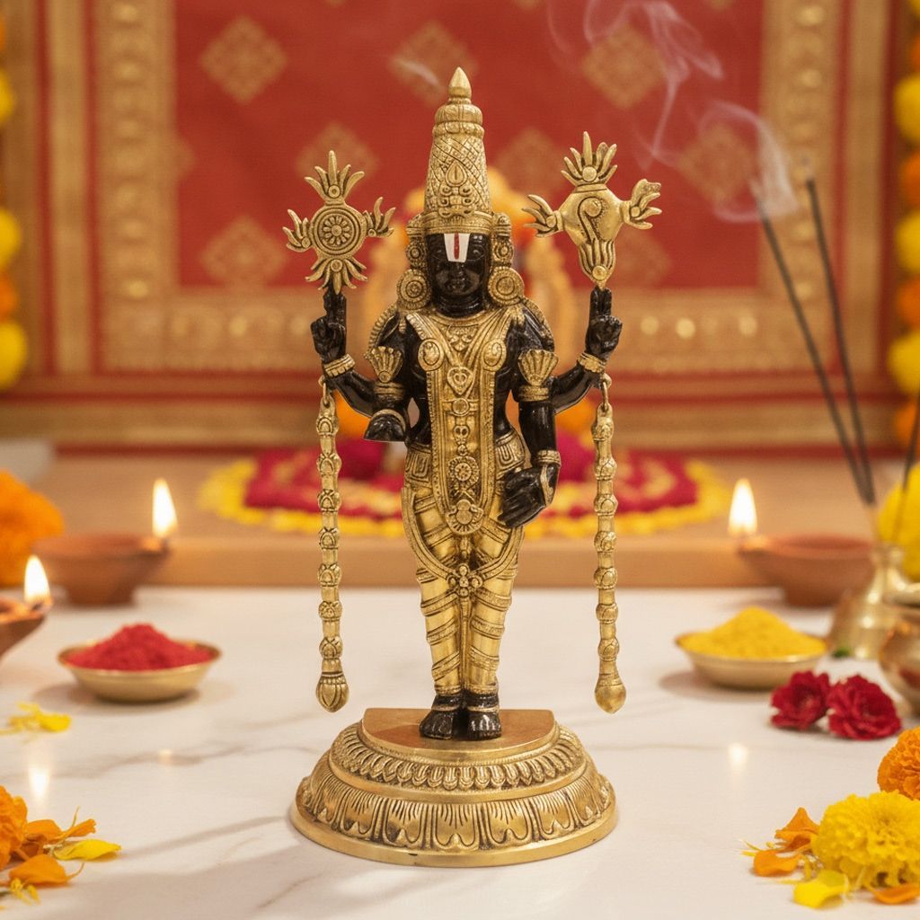Brass Balaji Idol Statue | Tirupati Balaji Murti | Lord Venkateswara Statue for Home Temple, Height : 23 Inch (BSMAS1770 K)