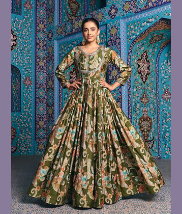 Madhuram Textiles Women's Rayon Stitched Anarkali Ethnic Gown