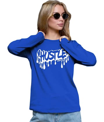 Leotude Women Cotton Blend Printed Oversized Fit Round Neck T-Shirt ( Blue )