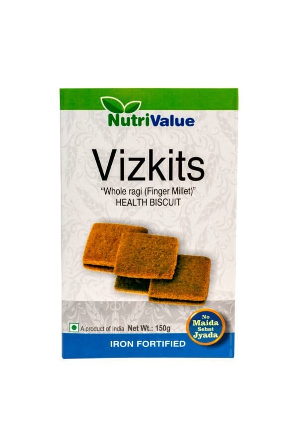Nutrivalue Vizkits Whole Ragi Health Biscuits (150g) | Iron Fortified & No Maida | Healthy Snacking