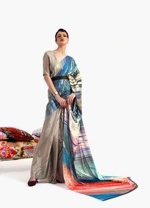 Multicolor Satin Crepe Bollywood Printed Designer Saree
