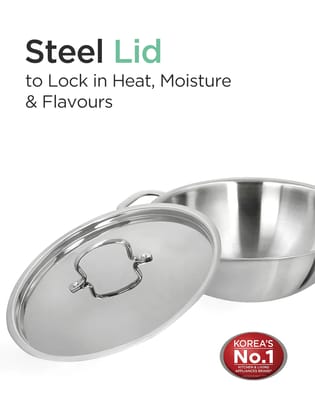 Triply Kadhai With Lid Stainless Steel Induction Bottom