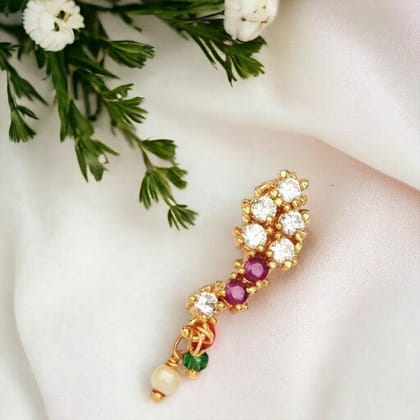 Gold-Plated American Diamond AD Stone Floral Design Banu Nath Maharashtrian Nath