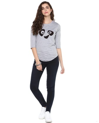 Womens 34U Pandaeyes Printed Grey Color Tshirts-Grey / Small / 100% Bio Wash Cotton