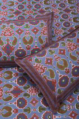 Mahi Double Ikat Blue Cotton Bedsheet-California King - 108 x 108 in / Blue / Blue