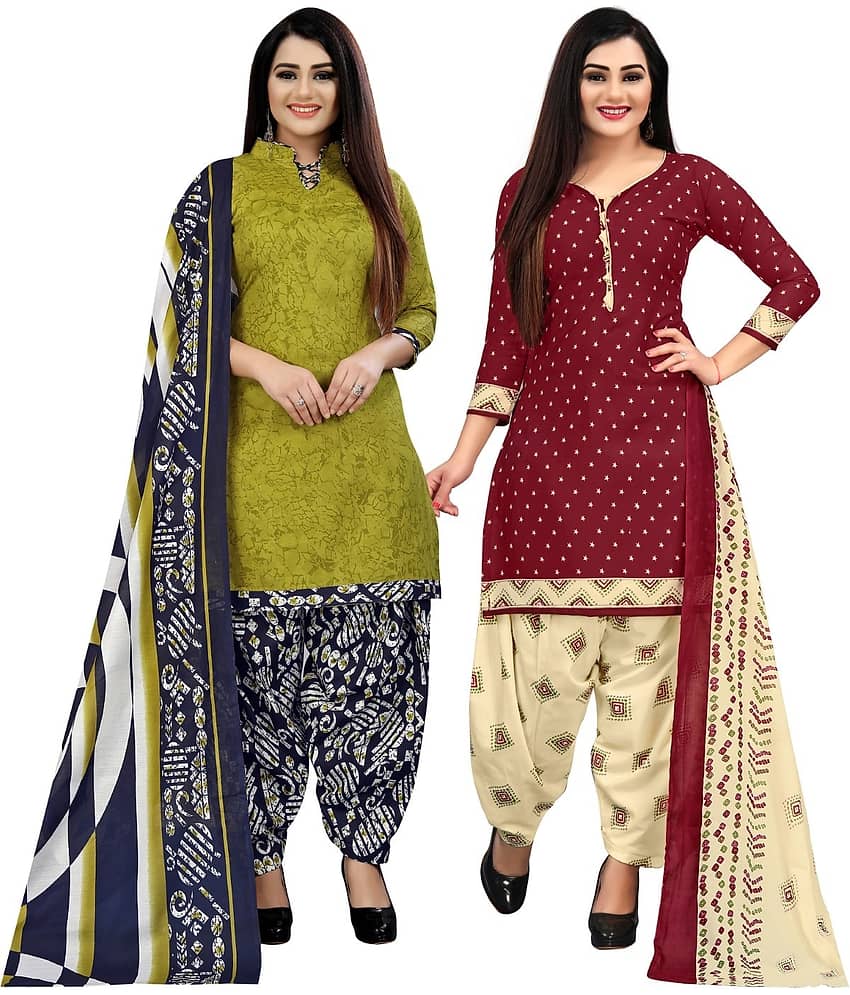 Rajnandini Unstitched Cotton Blend Printed Dress Material - Multicolor ( Pack of 2 )