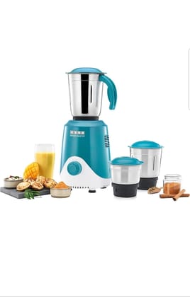 USHA Speed Master 500W with 3 Jars, 100% Copper Motor, 4-fin techno blades for finer grinding, SS Jars with flow breakers, 20000+ RPM, 5 Years Warranty on Motor (Blue and White) USHA Speed Master 500W with 3 Jars, 100% Copper Motor, 4-fin techno blades f