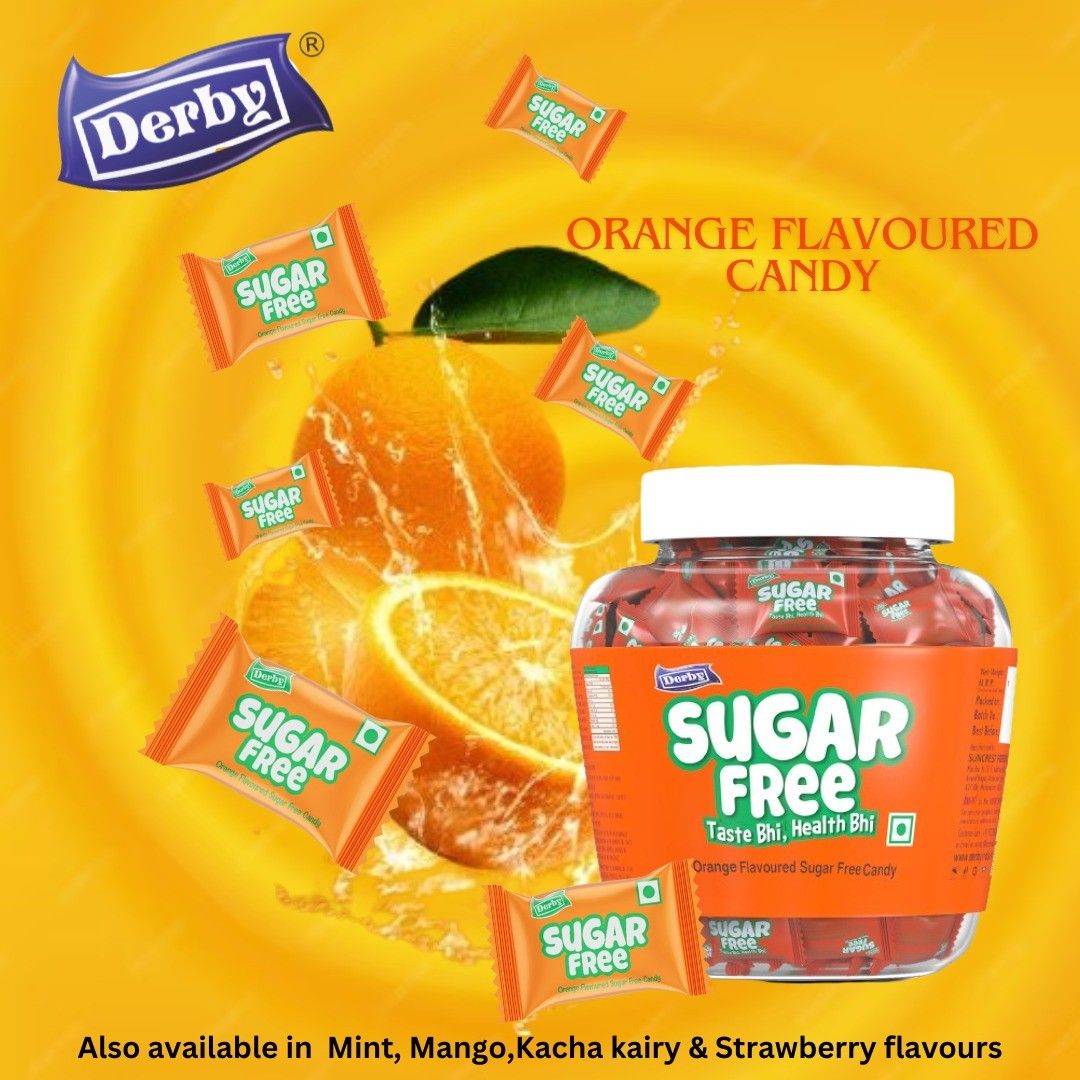 Derby Orange Flavoured Sugar-Free Hard Candies 330gm 115pcs in Each Jar Pack of 2