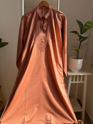 Cotton Chikankari Kurta - Rosewod - Men's Collection-Blue / cotton / XL