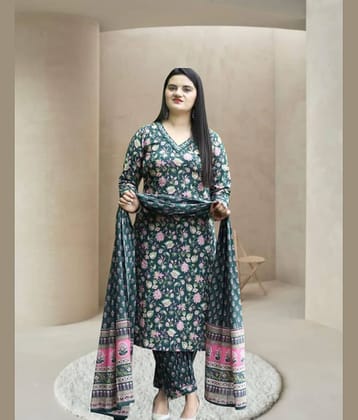 piludi Women Rayon printed Straight Kurti With Pants ( Green )