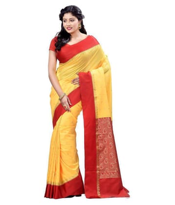 Desh Bidesh Red,Yellow Bengal Handloom Saree