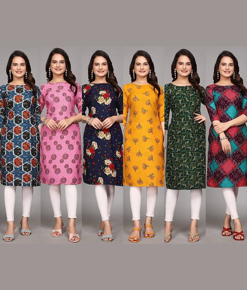KALAVRITTA Pack of 6 Crepe Printed Straight Women's Kurti - ( Multicolor9 )