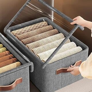 Wardrobe Clothes Storage Box With Cover Steel Frame Storage Box Clothes Sorting Storage Box