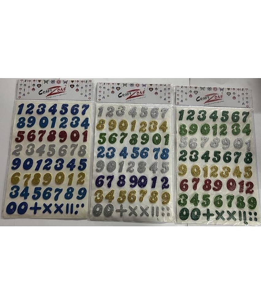 Eclet Eva Foam Glitter Numerics/Numbers/123 Self Adhesive Stickers for Kids, Children Learning or Art & Craft(Set of 3)