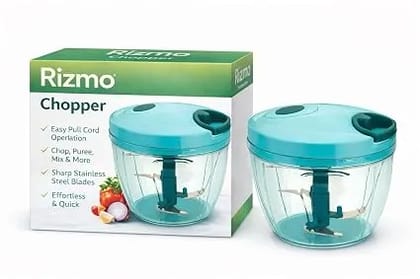 RIZMO Manual Vegetable Chopper, Hand Pull Food Chopper with Stainless Steel Blades, Onion, Garlic, and Salad Cutter for Kitchen