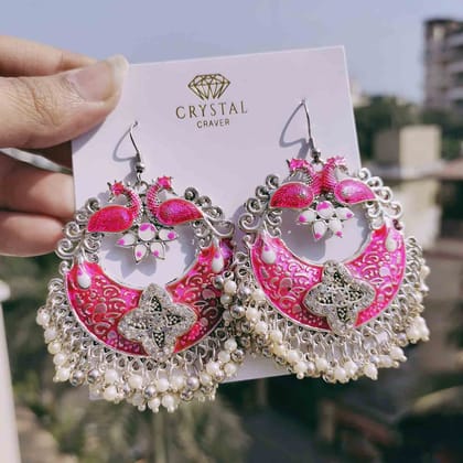 Pink Meenakari Ethnic Drop Earrings