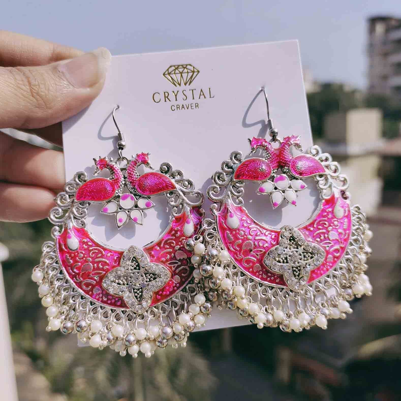 Pink Meenakari Ethnic Drop Earrings