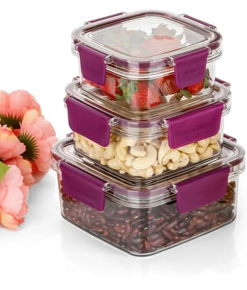 HomePro Air-Tight Square Plastic Transparent Food Container ( Set of 3 )