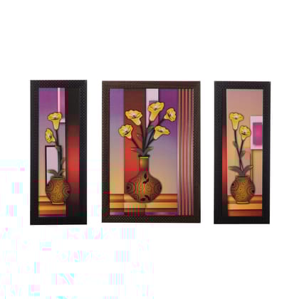 Set of 3 Floral Pots Satin Matt Texture UV Art Painting