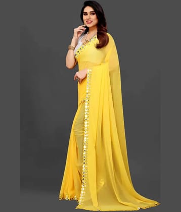 VEERAIVA Silk Cut Outs Leheriya Saree With Unstitched Blouse Piece ( Yellow )