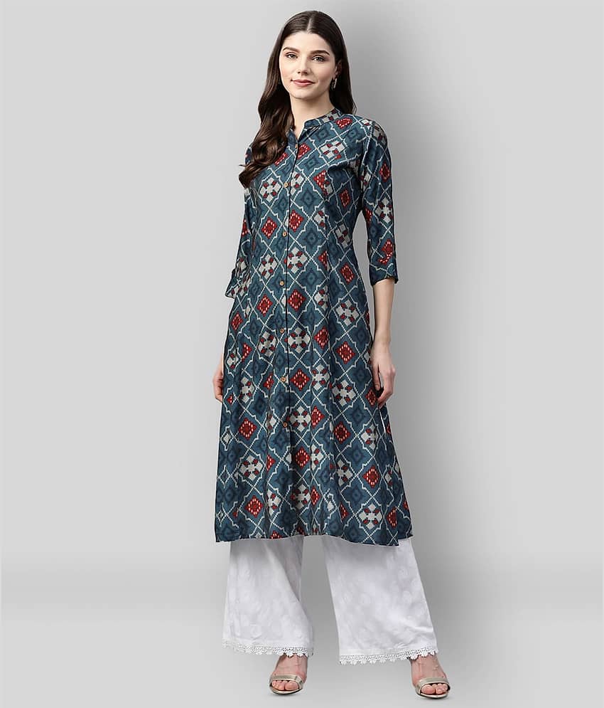 Divena - Blue Rayon Women's Front Slit Kurti