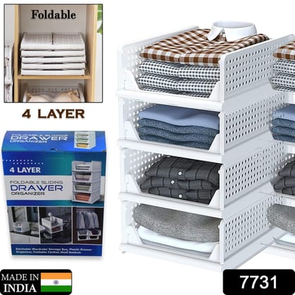 Clothes Organizer 4 layer Drawer for Wardrobe Cupboard Organizer for Clothes Foldable and Stackable Closet Organizer Drawer Organizer for Clothes Multi Purpose Plastic Drawer